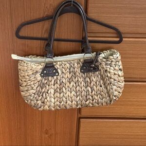 Woven Straw Tote Bag with Brown Handles